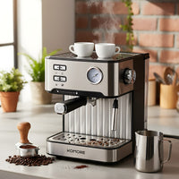850W 430 Stainless Steel Espresso Machine with Pressure Gauge & Adjustable Steam System