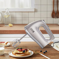 250W 5-Speed Hand Mixer with Turbo Beaters & Dough Hooks for Baking, Silver