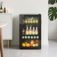 93L Under Counter Drinks Fridge with Glass Door, LED Light, Adjustable Temperature for Home Bar & Office