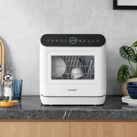 White Countertop Dishwasher with a Visible Door
