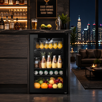 93L Under Counter Drinks Fridge with Glass Door, LED Light, Adjustable Temperature for Home Bar & Office