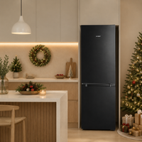 174L Freestanding Fridge Freezer with Low Frost, Reversible Door, LED Light for Kitchen & Apartment, Black