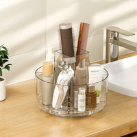 Livingandhome Circular Chic Transparent Makeup Storage Carousel with Brush Holder for Desktop